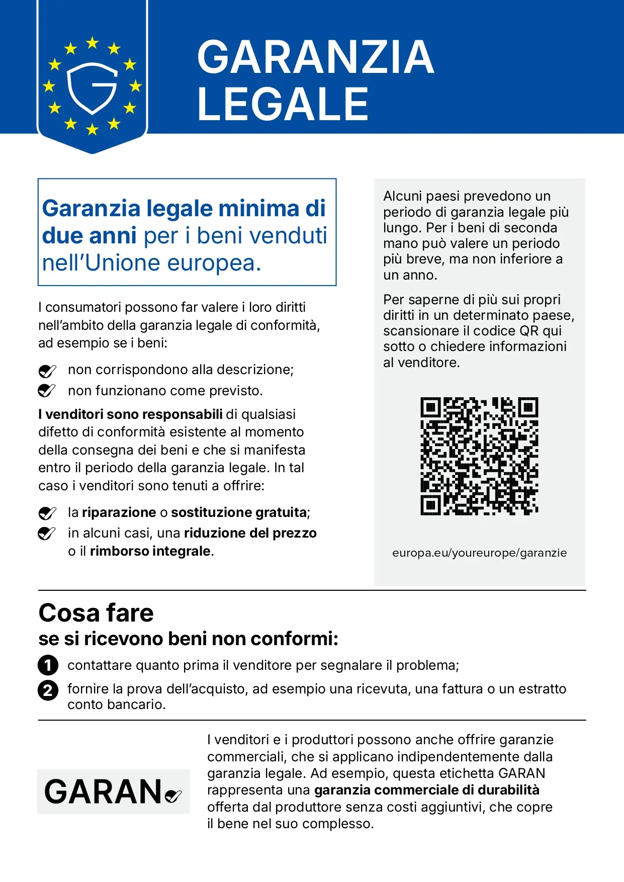Avviso armonizzato sulla garanzia legale di conformità