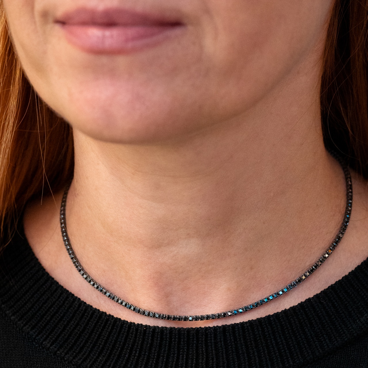 Collana Tennis Choker Diamanti Neri 2mm B Collana Tennis Choker Diamanti Neri 2mm B