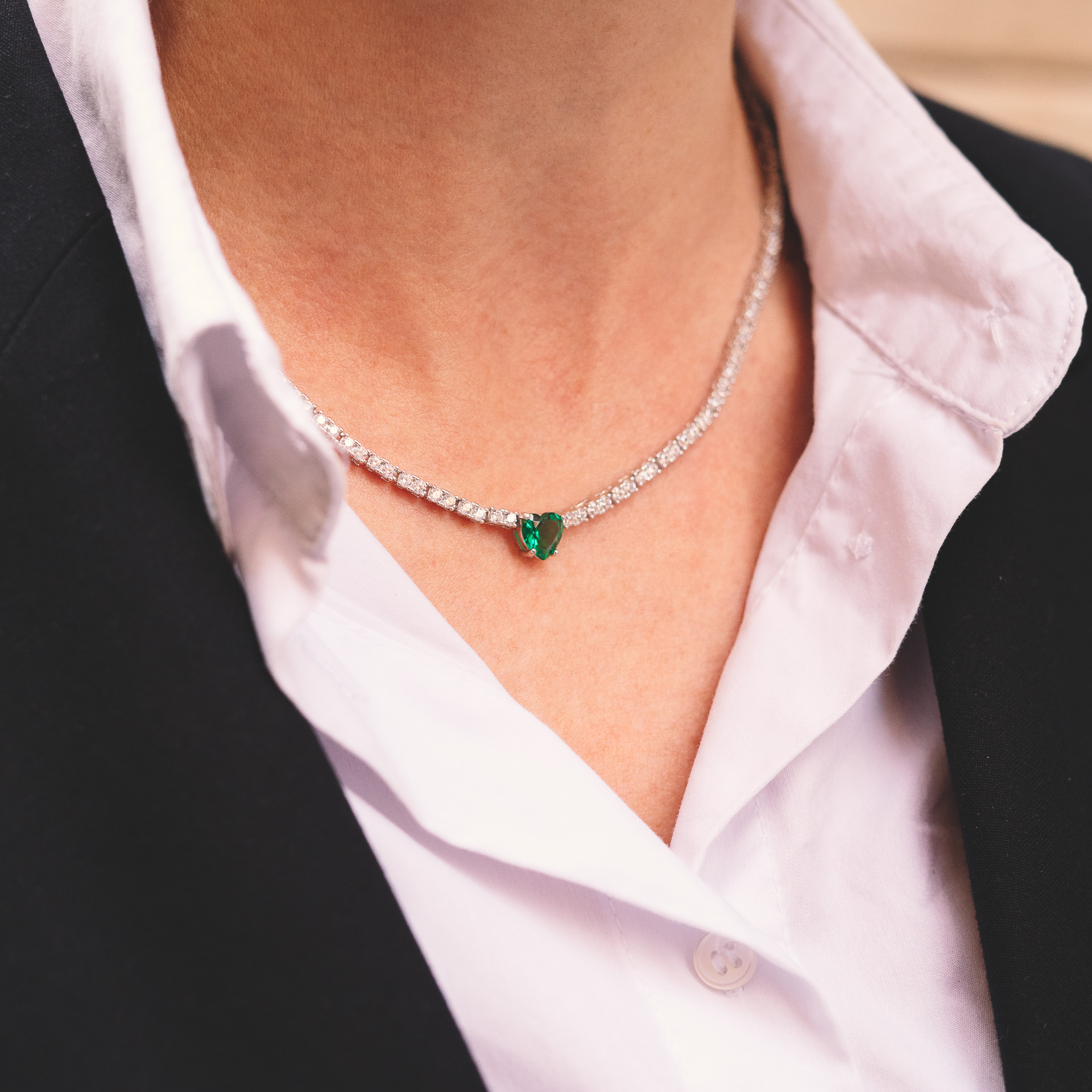 Collana Tennis Cuore Smeraldo A