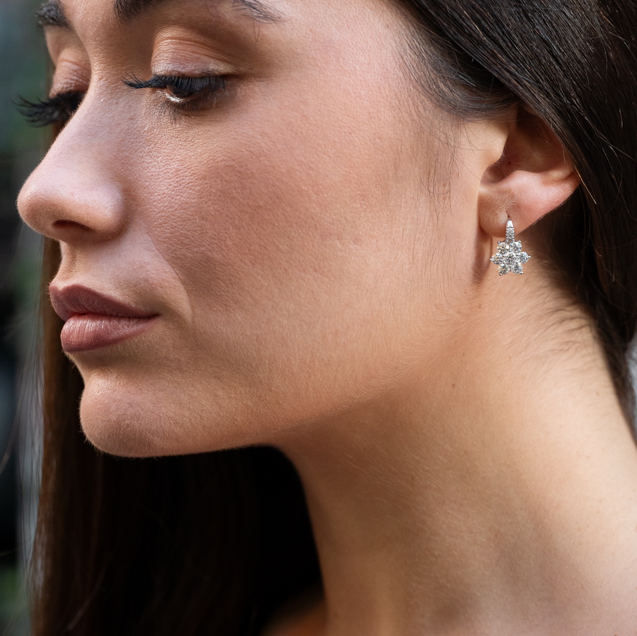 Orecchino Pendente Fiore e Pavé Diamanti A