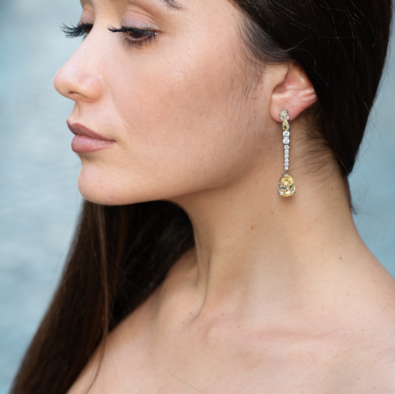 Orecchino Pendente Diamante e Goccia Fancy Giallo A