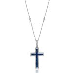 Girocollo Croce Baguette Zaffiro Blu
