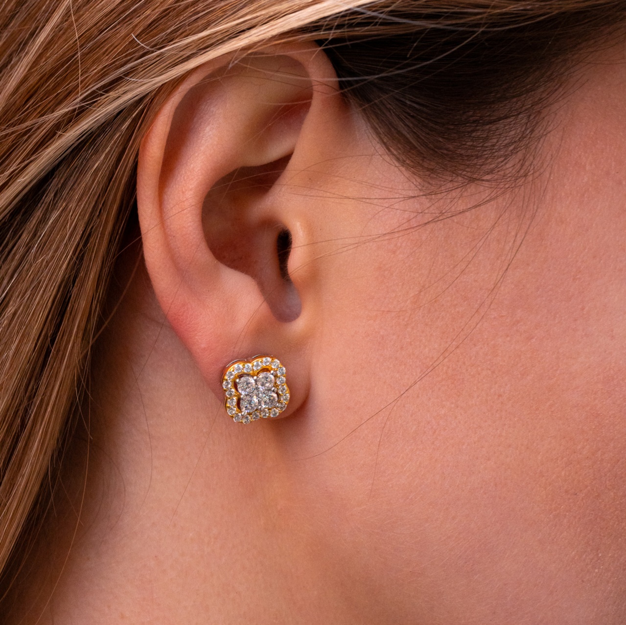 Orecchino Quadrifoglio Bicolore Diamanti G A