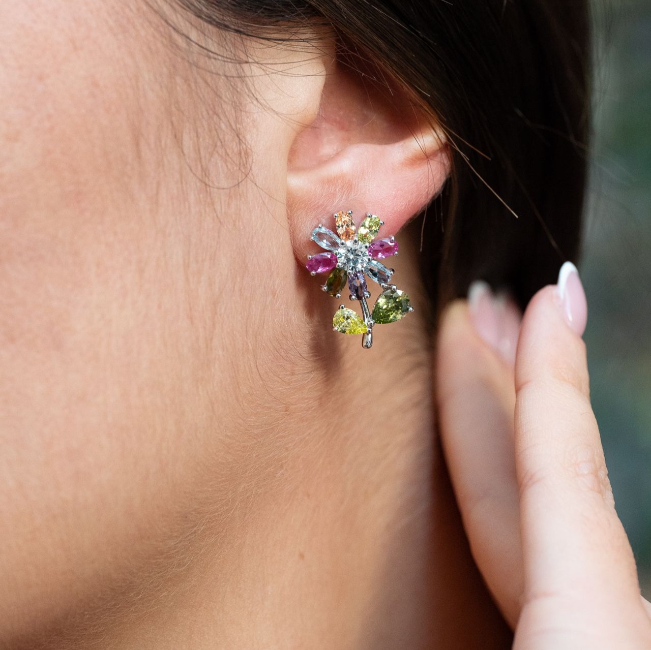 Orecchino Pendente Fiore Multicolor A